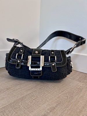 Vintage Y2K Black GUESS Monogram Small Shoulder Purse Bag