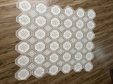 Vintage Handmade Crochet Lace Tablecloth Octagonal Floral Pattern 57x48in EUC