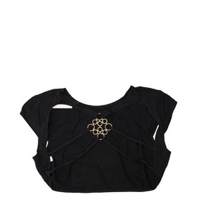 AGENT PROVOCATEUR Women Top Silver Chain Black Crew Neck Short Sleeve 16 RRP160