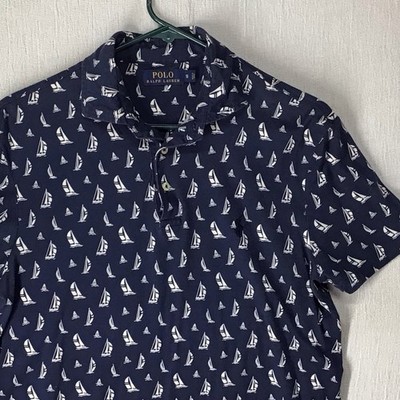Polo Ralph Lauren Men s Small Blue Polo All Over Sailboat Print Nautical Preppy