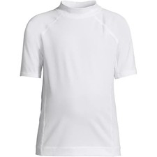 Lands End Boys Swim Shirt White Mock Neck Short Sleeve Polyester Spandex NWOT XL