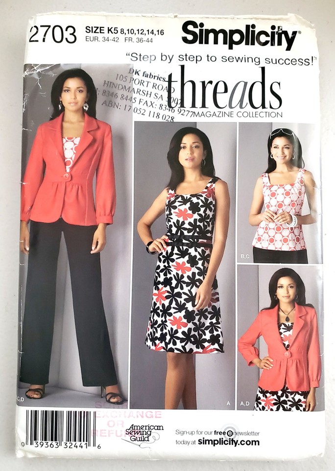 Simplicity Pattern 2703, Dress or Top Jacket, Pants, Size 8-16 | eBay ...