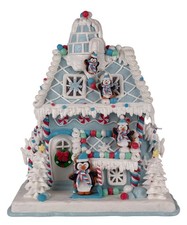 Cupcakes And Cashmere Pastel Blue Penguin Light Up Gingerbread Claydough House