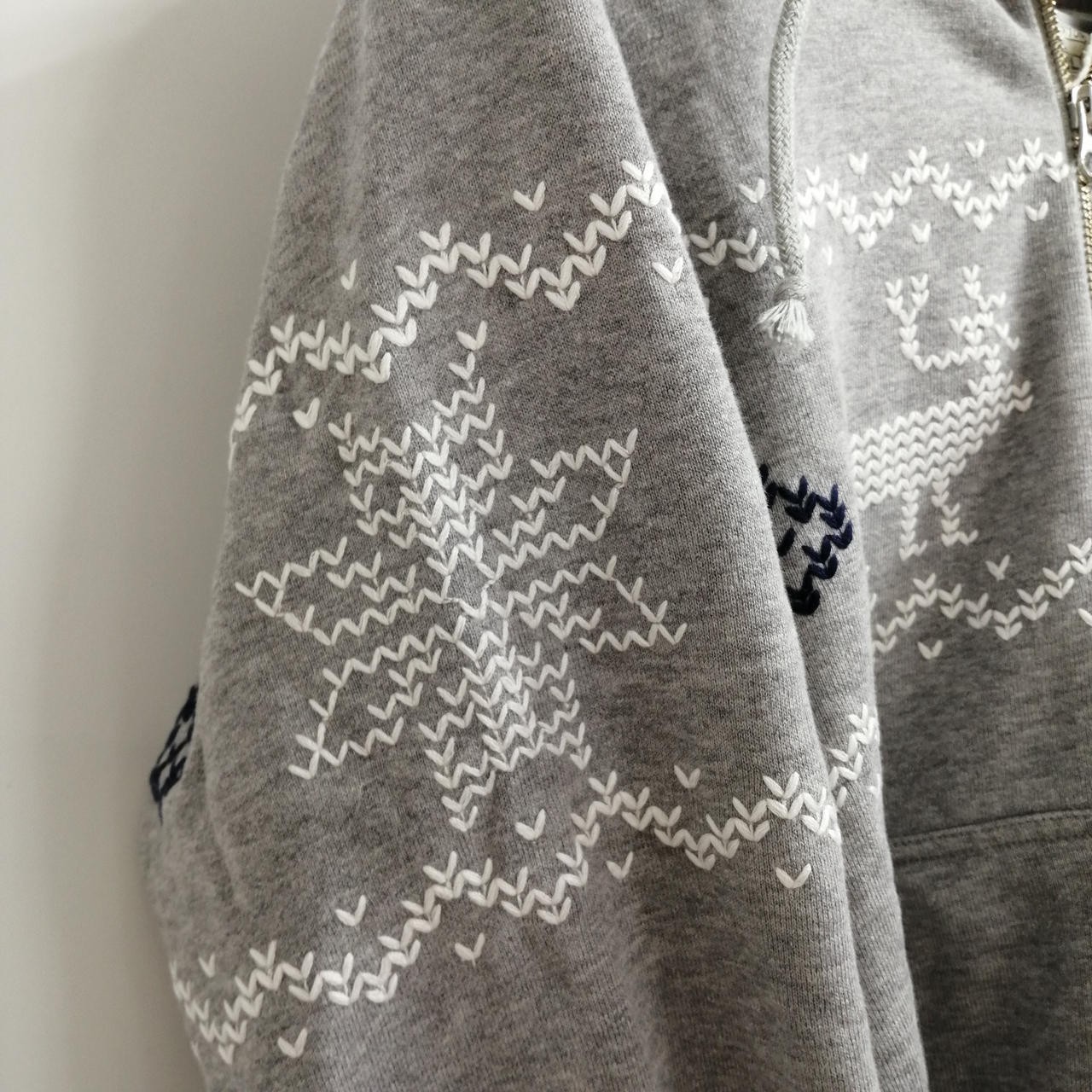 Loopwheeler Gray Snow Pattern Embroidery Zip-Up H… - image 10
