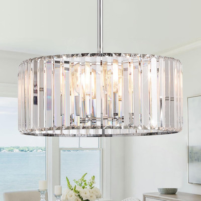 Modern 16.5'' Chrome Crystal Drum Chandelier for Kitchen and Dining Room
