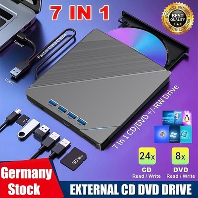 Externes CD/DVD Laufwerk USB-3.0+Type-C Brenner Player,Für-PC-Laptop Windows 11.