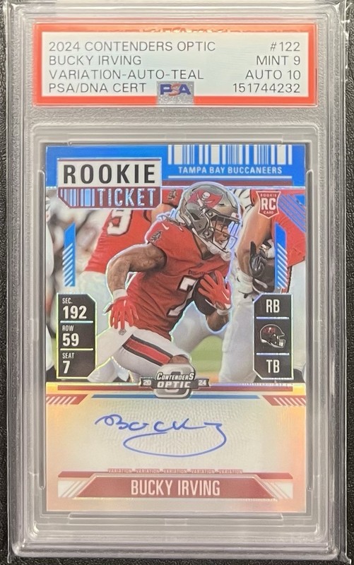 2024 Panini Contenders Optic -Bucky Irving /75 Teal Auto (AU, RC) PSA 9 Auto 10