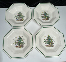 SET OF 4-Nikko Christmastime 8.25" Octagonal Rimmed Soup Bowls FREE SHIPPING