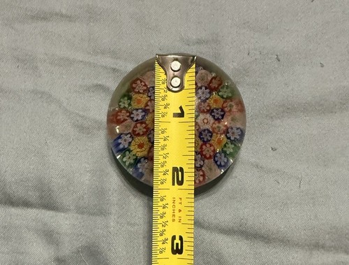 Vintage MILLEFIORI PAPERWEIGHT Cut Cane FLOWERS Orange Yellow Blue Green White - Picture 5 of 6