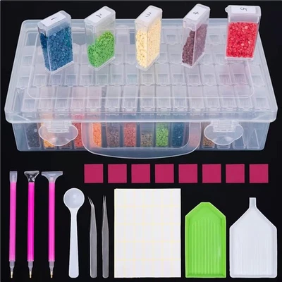 Diamant Painting Zubehör Set 64 Stück Aufbewahrung Werkzeuge Pinseltasche - Bild 1 von 4