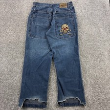 Vintage JNCO Jeans Mens 34x32 Blue Skull Embroidered Baggy Wide Leg Skater