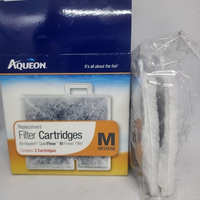 TWO (2) AQUEON FILTER CARTRIDGE MEDIUM FOR QUIET FLOW 10 Power Filter. OPEN BOX 