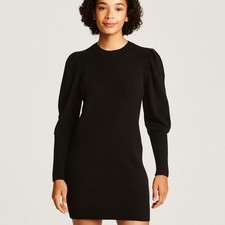 WAYF Women’s Size XS Black Puff Sleeve Knee Length Sweater Dress Round Neck