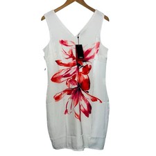 Klass White Floral Dress Size 14 Sleeveless V Neck Summer Party Polyester