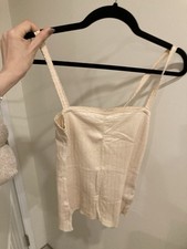 D EN Square Neckline Sleeveless Kami camisole Tank Top Cotton Beige Ivory S