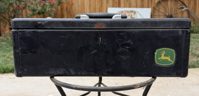 Vintage John Deere Tractor Black Metal Tool Box w/ Tray - Circa 1956-68
