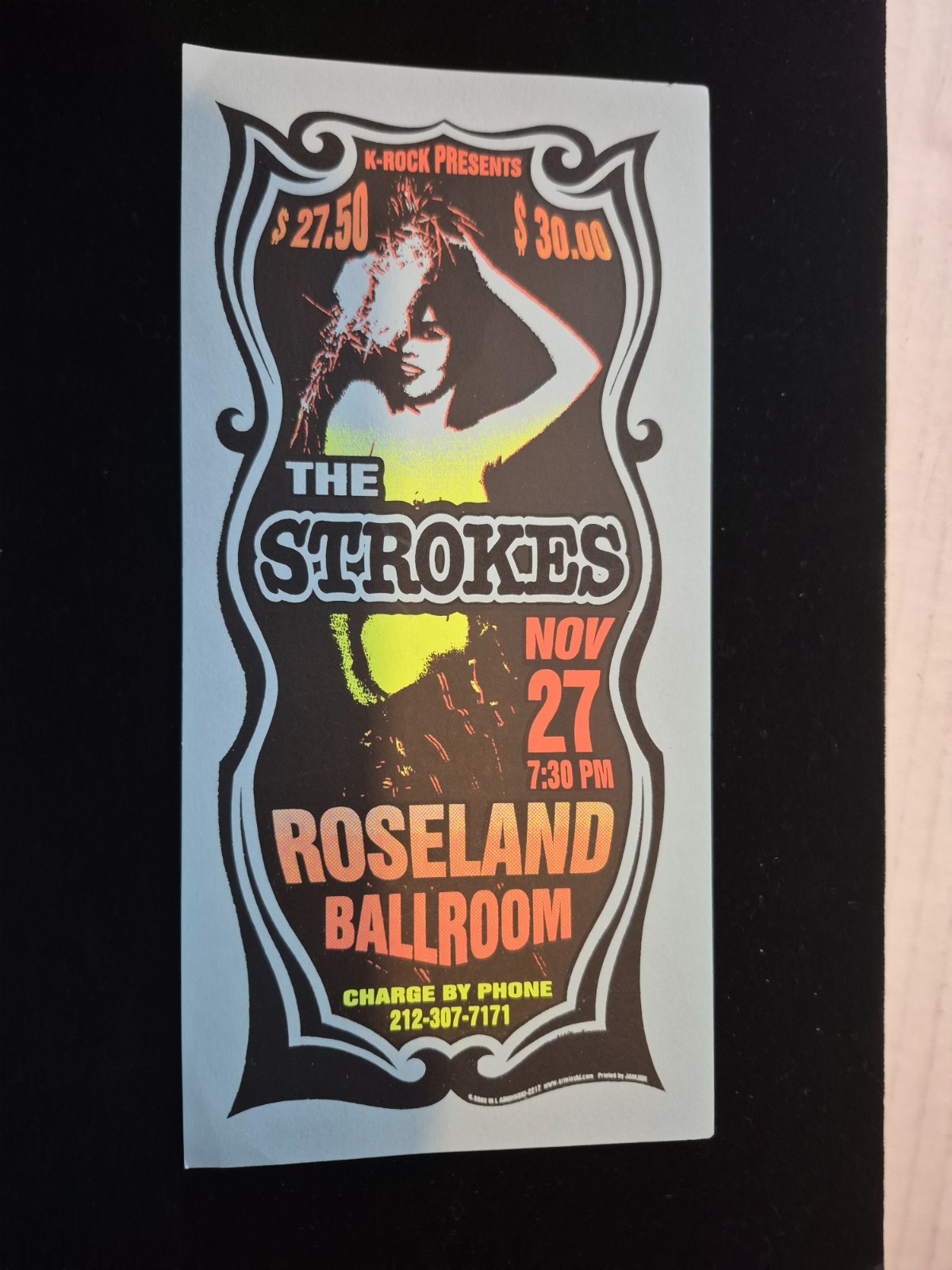 the STROKES-ROSELAND BALLROOM - CONCERT HANDBILL- 4x8.5
