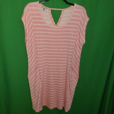 2538 NWOT TALBOTS 1X pink striped below knee dress rayon knit pockets new