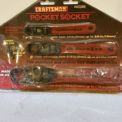 Craftsman 943386 Pocket Socket 3-Piece Adjustable Wrench Set USA Made  Old Stock