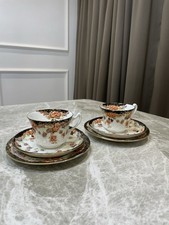 Sutherland China Tea Trio Set 2 Black Orange Floral England