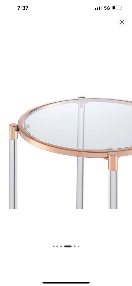 Convenience Concepts Royal Crest Acrylic Clear Glass End Table Rose Gold Frame - Image 4 of 4