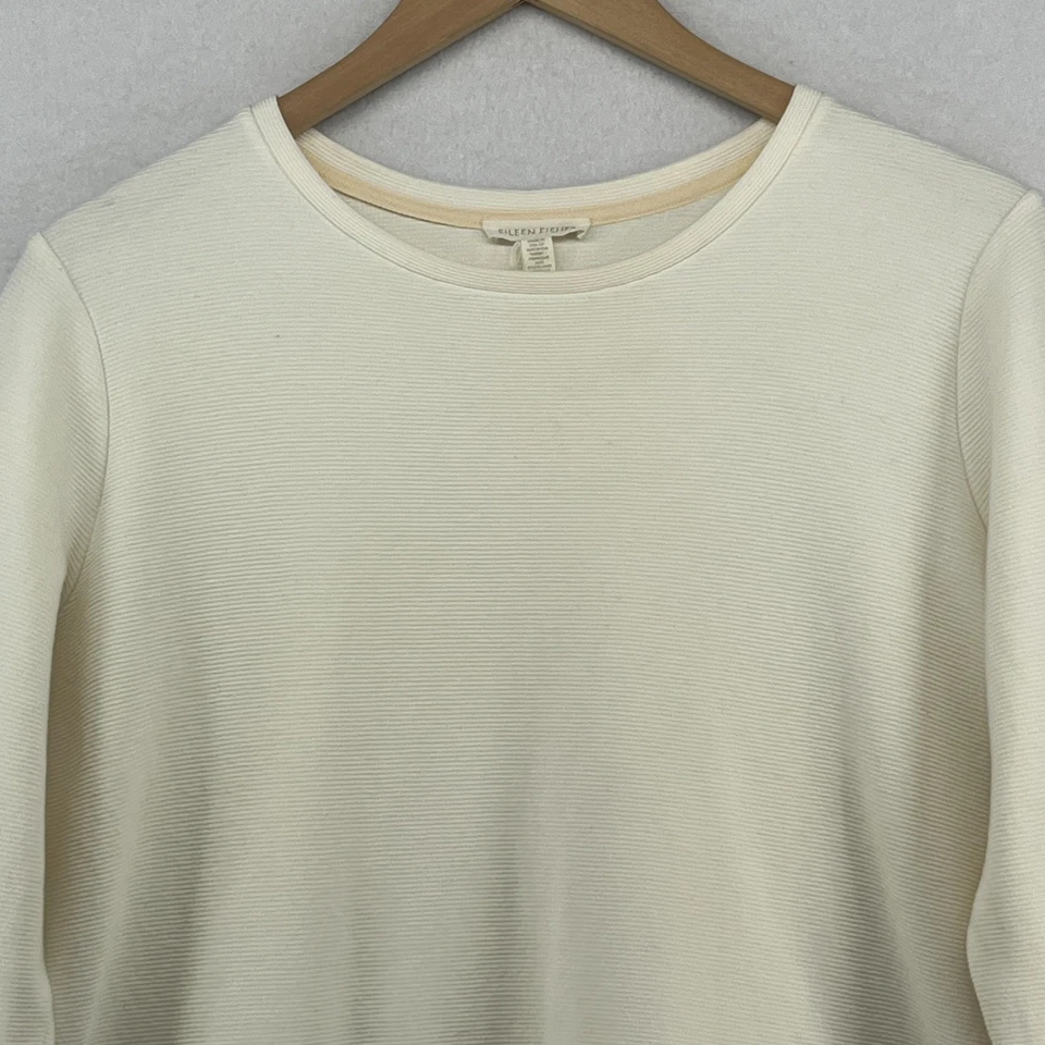 Suéter EILEEN FISHER M Mezcla de Algodón Orgánico Pullover Acanalado Off White EE. UU. Foto 3 de 4