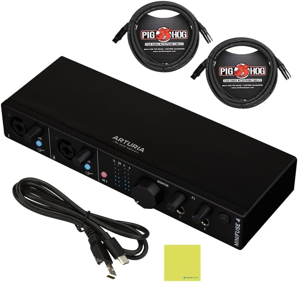 Arturia MiniFuse 4 Versatile Desktop USB Audio Interface Black Bundle with 2x...