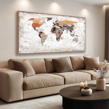 BQVCT Large World Map Wall Art, Framed Canvas Print, Office World Map Wall De...