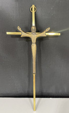 Vintage Mid-Century Modernist Brass & Bronze Wall Crucifix 10" — listing 4