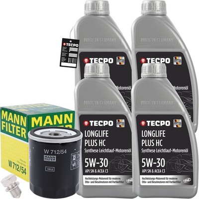 MANN-FILTER ÖLFILTER + 4L TECPO 5W-30 LONGLIFE MOTORÖL passend für VW 504 507.00