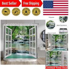 Nature Landscape Shower Curtain Summer Forest River Jungle Waterfall Lake Win...