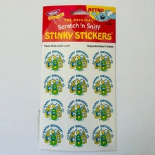 Scratch n Sniff RETRO STINKY STICKERS scented PARTY TIME Happy Birthday candles