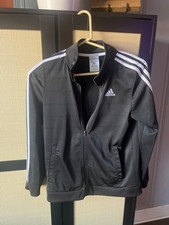 Adidas Youth Size: L 14 Full Zip Black White Stripes Track Jacket Pockets