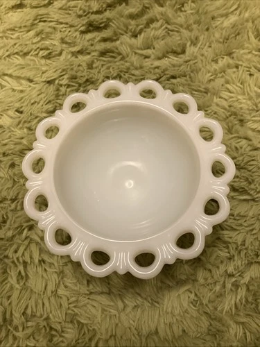 Vintage Anchor Hocking Old Colony Lace Edge Milk Glass Compote