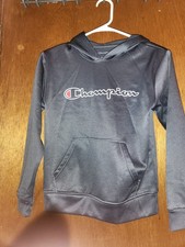 Champion Unisex Kids Black Pullover Hoodie Logo Hooded Pockets Size 10/12