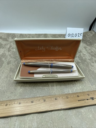 Vintage Lady Sheaffer Blue & Gold Pen & Pencil Set USA w/ Case