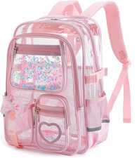 Clear Backpack for Girls Women, Heavy Duty PVC Transparent Bookbag, See through