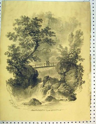 Alter antiker Druck um 1810 Zeichnung Ansicht Galarrow Park Ullswater River Bridge 19.