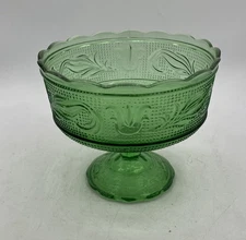 Vintage 1950's E.O. Brody Co. M6000 Green Glass Compote Candy Dish Raised Bowl