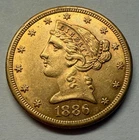 1886-S Liberty Head Half Eagle Gold $5 Coin AU