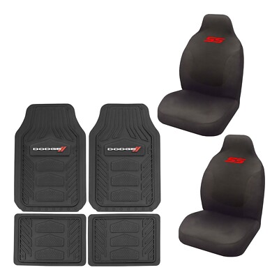 New 6pc DODGE SS Car Truck Front Back Rubber Floor Mats / 2 FRONT SEAT COVERS