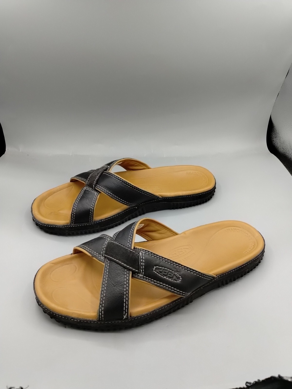 Mens Keen Black Leather Slide Sandals Size 10 Gem