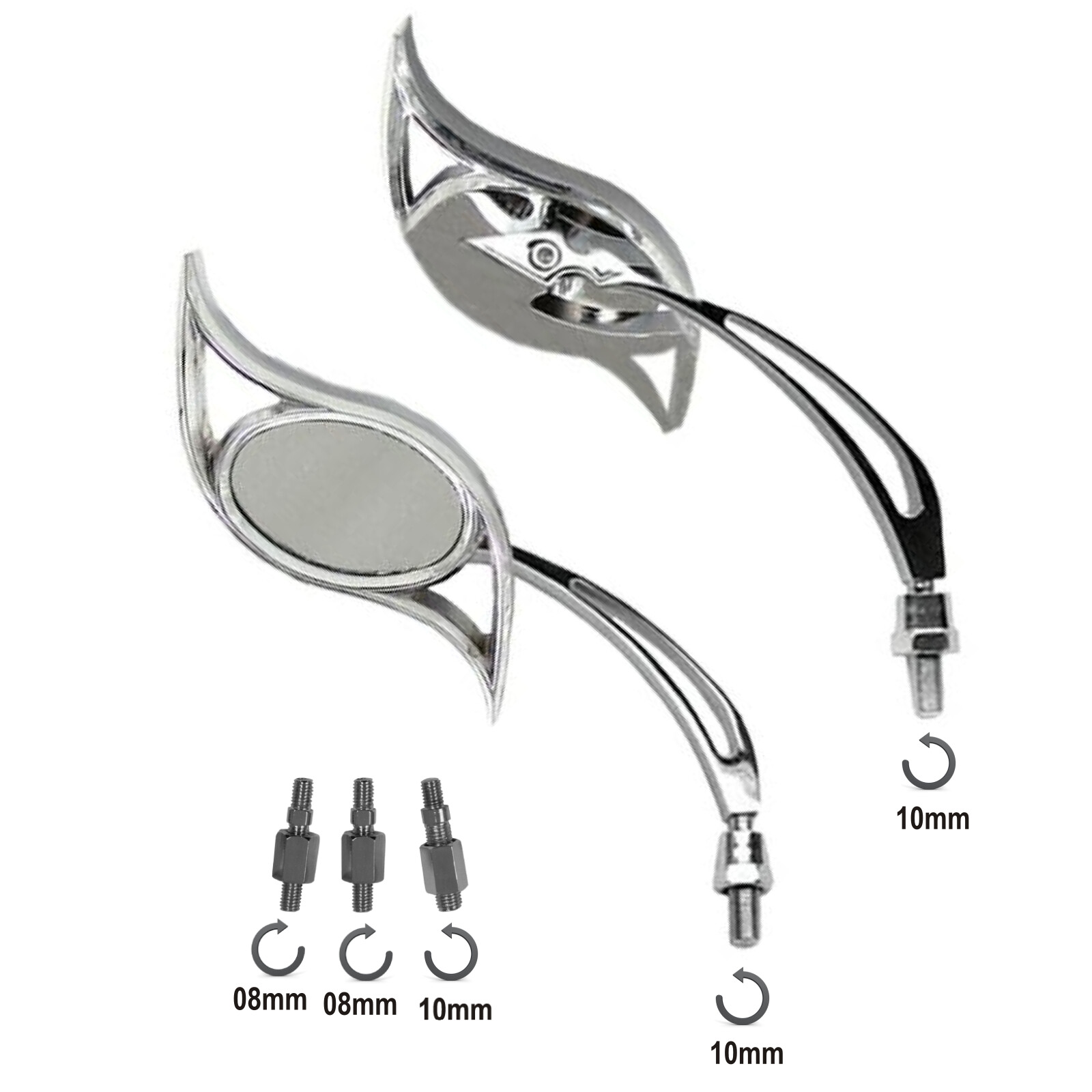 Custom Style Motorcycle Motorbike Chrome Short Stem Handlebar Mirror DX+SX