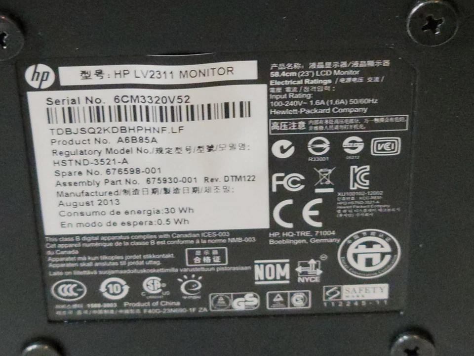 HP LV2311 MONITOR WIDE SCREEN 23" LED, LCD. TILT, BACKLIGHT, ANTI GLARE - Image 4 of 4