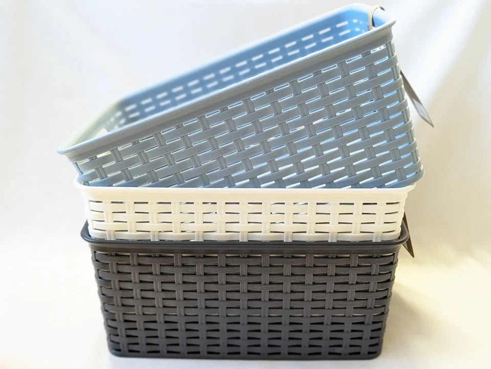 Pack of 3 Storage Basket Box Container Rattan Plastic forte 6L Handles 3 Colours - Image 4 of 4