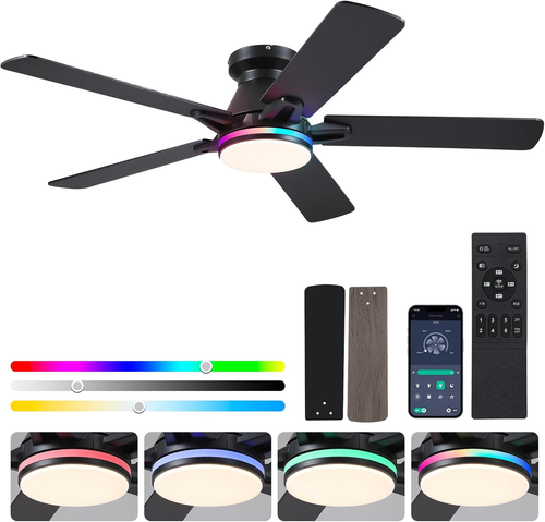 Ceiling Fan RGB Light Remote Control Flush Mount Speeds Dimmable Indoor Outdoor - Picture 12 of 17