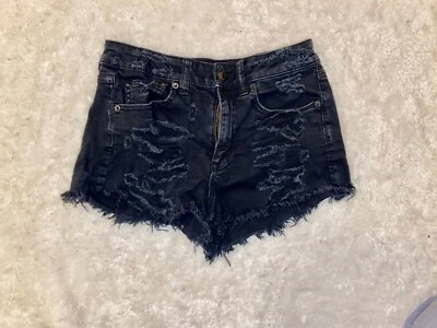 American Eagle Hi-Rise Vintage Festival Shorts, Black, Ripped, Size 4 - Photo 1/4