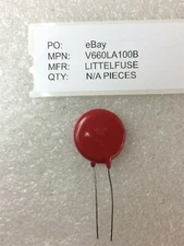 V660LA100B LITTELFUSE VARISTOR 1.02KV 6.5KA DISC 20MM 12 PIECES