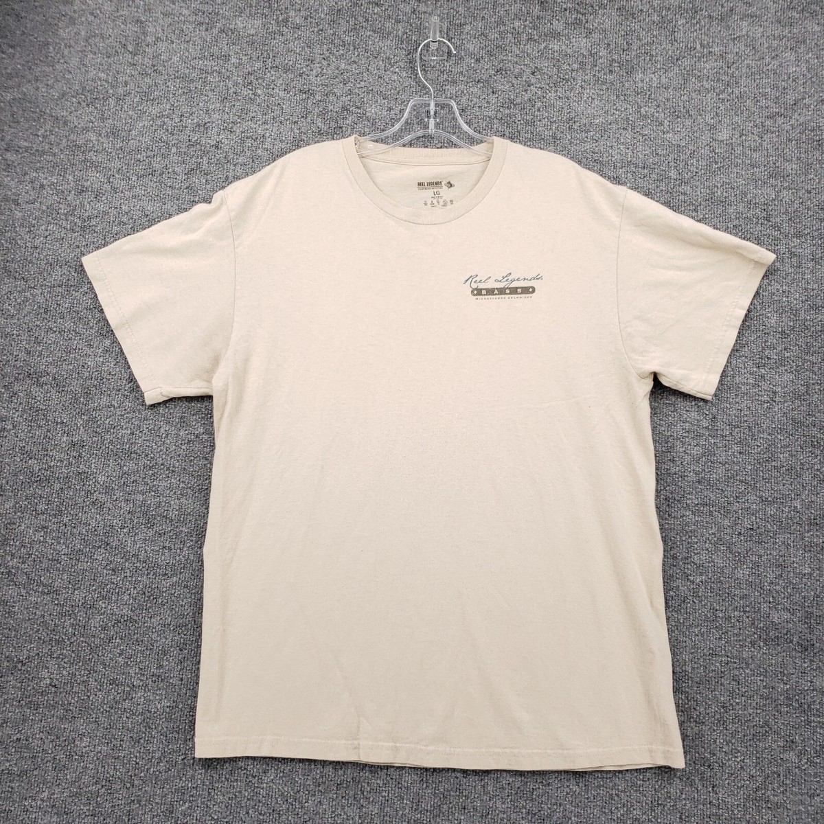 Reel Legends T-Shirt Men L Large Beige Bass Graphic Short Sleeve
