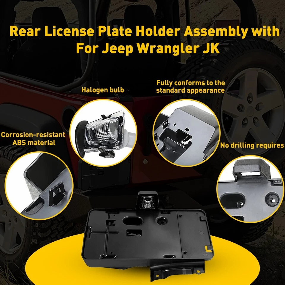 Soporte de matrícula trasero con soporte de etiqueta de luz para Jeep Wrangler JK JKU 2007-17 Foto 4 de 4